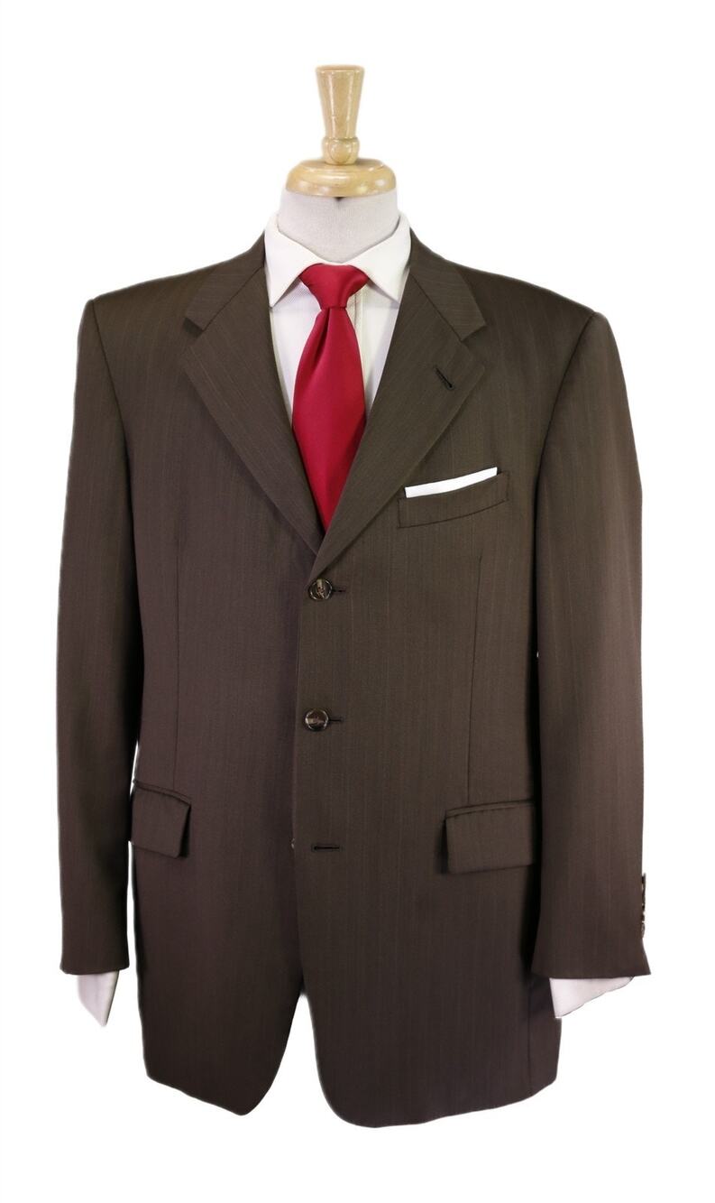 Hart Schaffner Marx Brown Pinstripe 3-Btn Wool Classic Fit Suit 40R